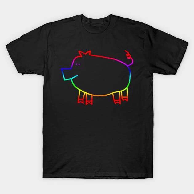 Pig Rainbow Line Drawing T-Shirt by ellenhenryart